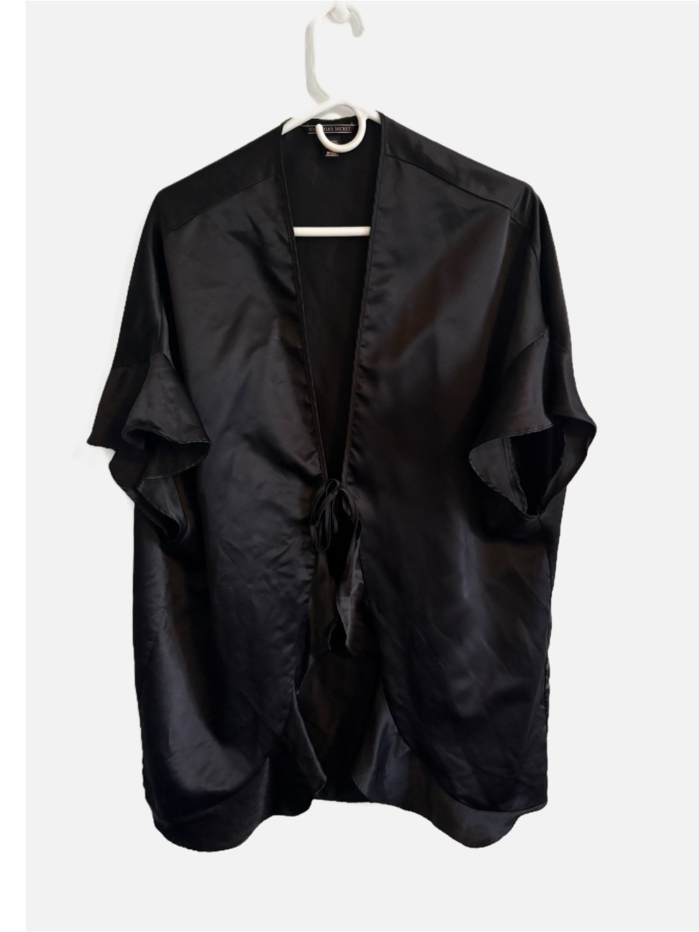 Victoria's Secret Black Satin Robe Tie Front One Size , NO BELT